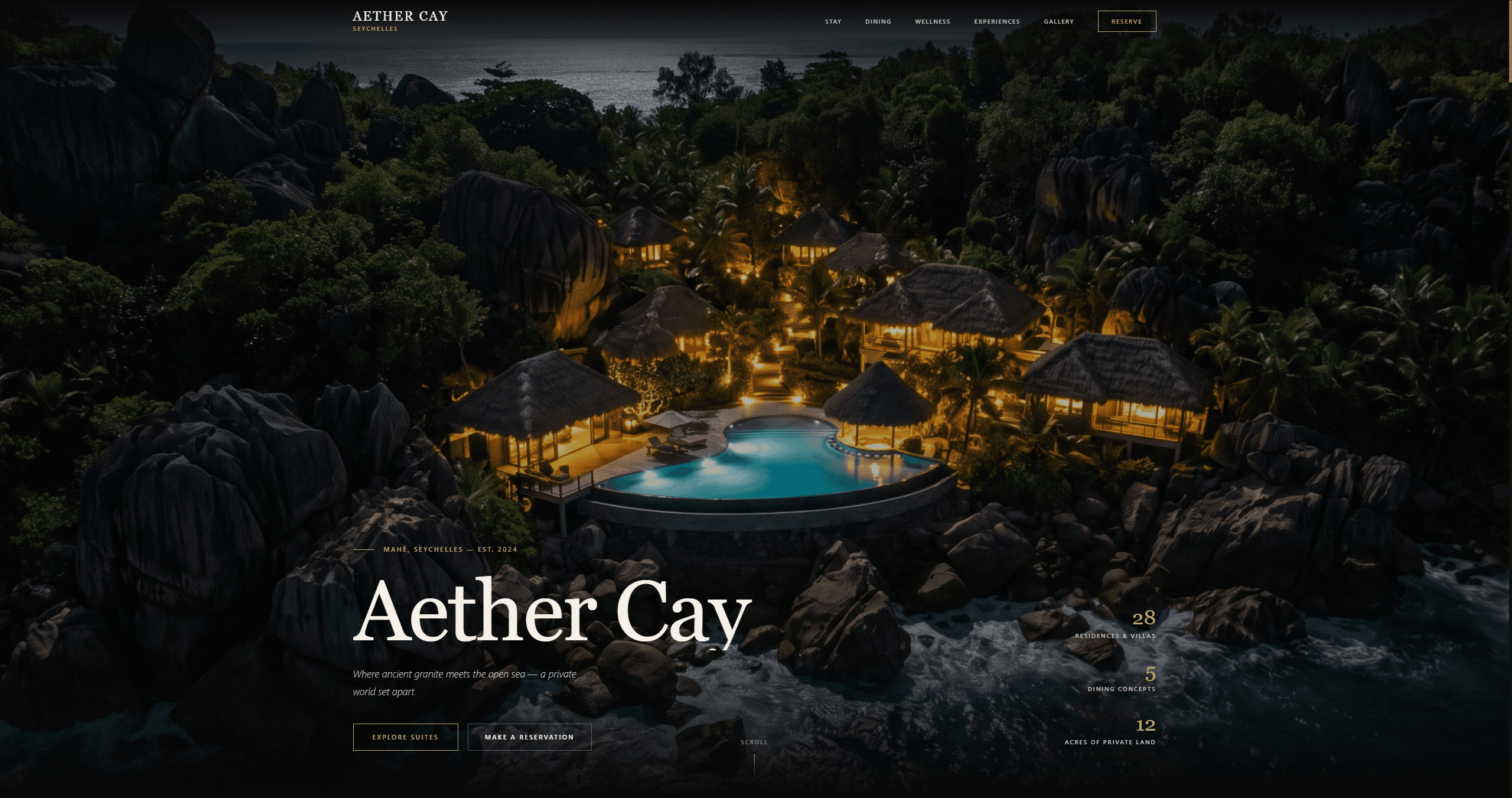 Aether Cay resort website landing page