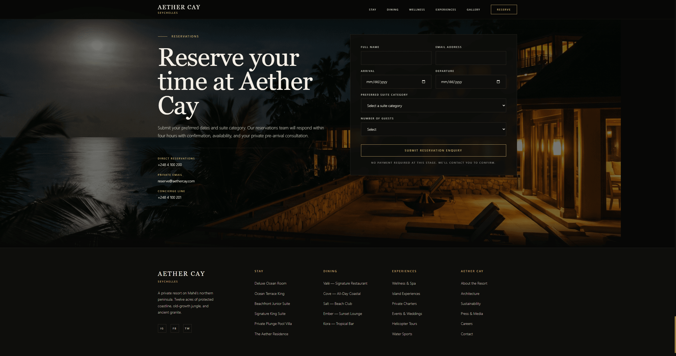 Aether Cay — reservation
